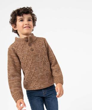 Pull en grosse maille torsadée avec col montant garçon vue1 - GEMO (ENFANT) - GEMO