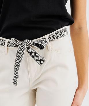 Pantacourt slim taille haute en coton stretch avec ceinture à nouer femme vue2 - GEMO 4G FEMME - GEMO