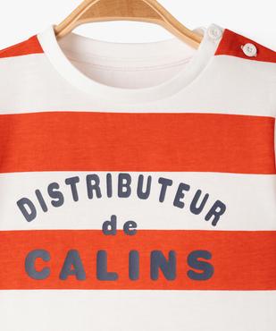 Tee-shirt manches courtes à rayures et message bébé garçon vue2 - GEMO(BEBE DEBT) - GEMO