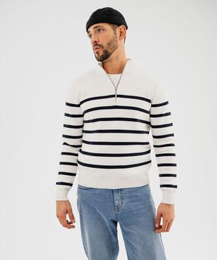 Pull en coton avec col montant zippé homme vue1 - GEMO (HOMME) - GEMO