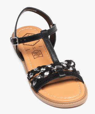 Sandales fille plates à brides en cuir contrastées vue5 - TANEO - GEMO