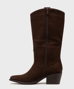 Bottes à talon en suédine look western femme - Follow Me vue3 - FOLLOW ME - GEMO
