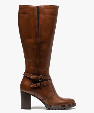 Bottes femme unies à talon carré dessus cuir vue1 - GEMO(URBAIN) - GEMO