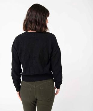 Pull femme court à col V en maille fantaisie vue3 - GEMO(FEMME PAP) - GEMO