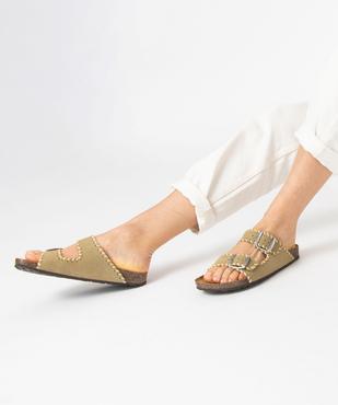 Mules femme unie en cuir velours à double brides vue7 - GEMO (CASUAL) - GEMO