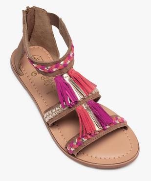 Sandales fille zippées à brides et pompons en cuir  vue5 - GEMO (ENFANT) - GEMO