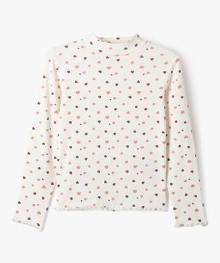 Tee-shirt manches longues col haut en maille côtelée à cœurs fille vue1 - GEMO 4G FILLE - GEMO