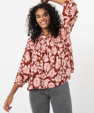 Blouse femme imprimée à manches ¾ avec haut smocké vue1 - GEMO(FEMME PAP) - GEMO