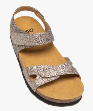 Sandales fille unies avec double bride scratch à paillettes vue5 - GEMO (ENFANT) - GEMO