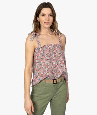 Débardeur femme à motifs fleuris et bretelles à nouer vue1 - GEMO(FEMME PAP) - GEMO