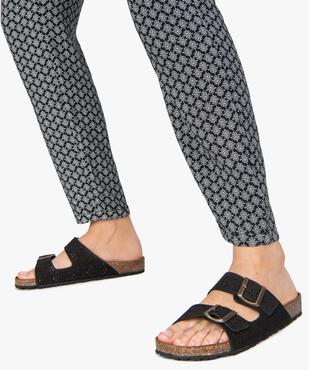 Sandales femme mules plates en cuir sur semelle liège vue1 - GEMO (CASUAL) - GEMO