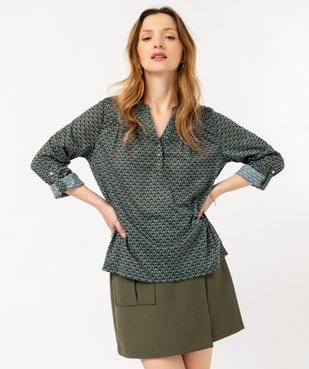 Tee-shirt à manches longues imprimé avec col boutonné femme vue2 - GEMO 4G FEMME - GEMO