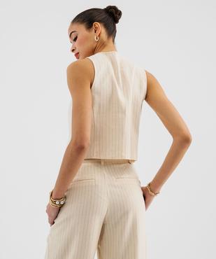 Chemise sans manches à col rond en viscose et lin rayé femme vue3 - GEMO 4G FEMME - GEMO