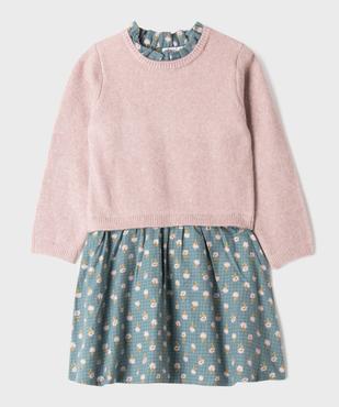 Robe effet 2-en-1 avec haut en maille et bas en flanelle fille vue1 - GEMO (ENFANT) - GEMO