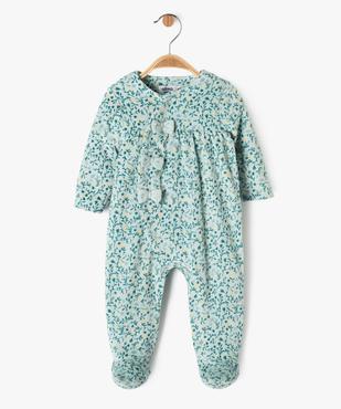 Pyjama en velours à motifs fleuris ouvert devant bébé fille vue1 - GEMO 4G BEBE - GEMO