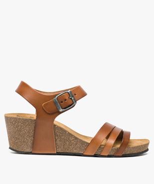 Sandales femme à brides en cuir et talon compensé vue1 - GEMO(URBAIN) - GEMO