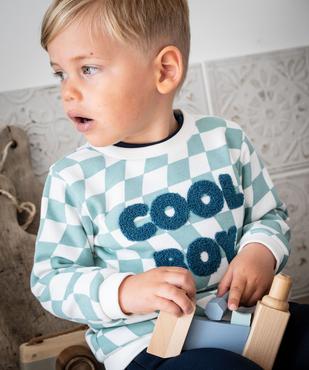 Sweat à damiers avec inscription en maille bouclette bébé garçon vue6 - GEMO 4G BEBE - GEMO