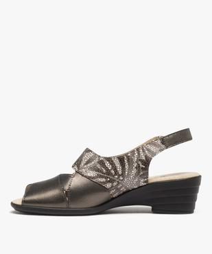 Sandales confort femme en cuir dessus métallisé vue3 - GEMO 4G FEMME - GEMO