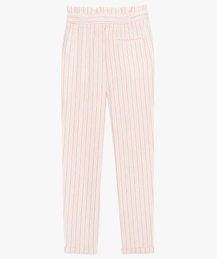 Pantalon fille en lin mélangé à taille haute froncée vue2 - GEMO (JUNIOR) - GEMO