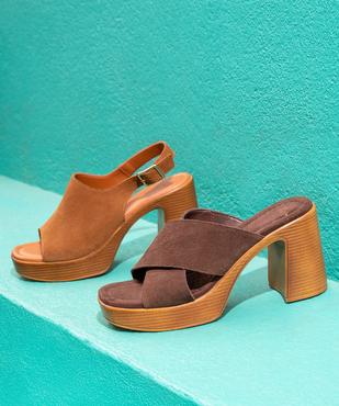 Mules à talon et semelle plateforme dessus cuir femme - Tanéo vue6 - TANEO - GEMO