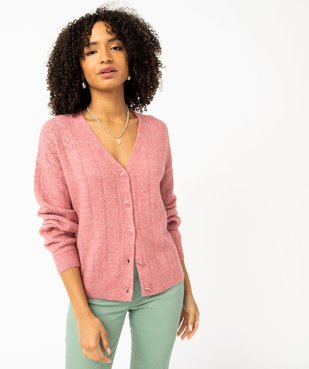 Gilet coupe droite en maille douillette ajourée femme vue2 - GEMO 4G FEMME - GEMO