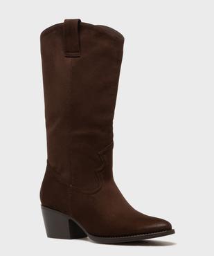 Bottes à talon en suédine look western femme - Follow Me vue2 - FOLLOW ME - GEMO