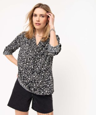 Tunique femme en crêpe fleuri à manches longues et col chemise vue1 - GEMO(FEMME PAP) - GEMO