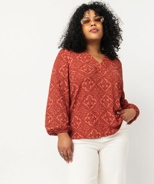 Tee-shirt imprimé à manches longues à col V femme grande taille vue1 - GEMO 4G GT - GEMO
