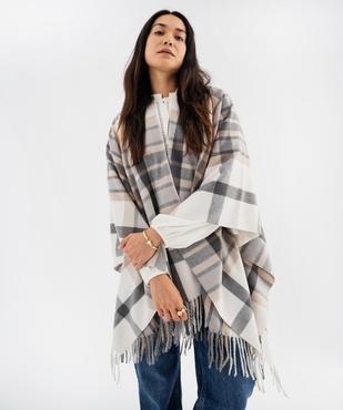 Poncho à carreaux avec franges femme vue1 - GEMO (ACCESS) - GEMO