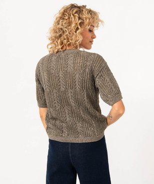 Pull à manches courtes en maille pailletée ajourée femme vue3 - GEMO(FEMME PAP) - GEMO