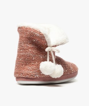 Chaussons femme forme boots en maille décorée de sequins et pompons vue4 - GEMO(HOMWR FEM) - GEMO