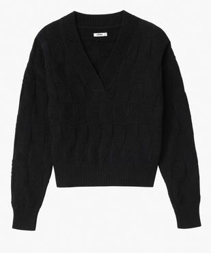 Pull femme court à col V en maille fantaisie vue4 - GEMO(FEMME PAP) - GEMO