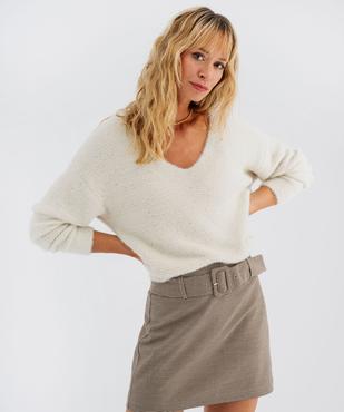Pull en maille douillette avec double encolure V femme vue5 - GEMO(FEMME PAP) - GEMO