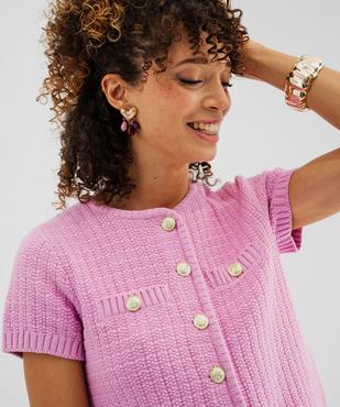 Pull manches courtes en maille fantaisie à boutons femme vue2 - GEMO(FEMME PAP) - GEMO