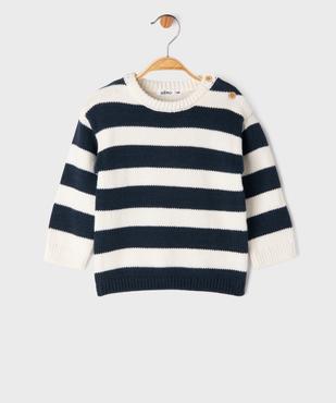 Pull en grosse maille à larges rayures bébé garçon vue7 - GEMO 4G BEBE - GEMO
