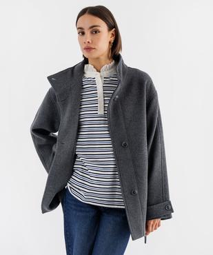 Manteau droit en laine à col montant et ceinture à nouer femme vue1 - GEMO(FEMME PAP) - GEMO