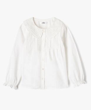Chemise manches longues à grand col Claudine brodé fille vue1 - GEMO (ENFANT) - GEMO