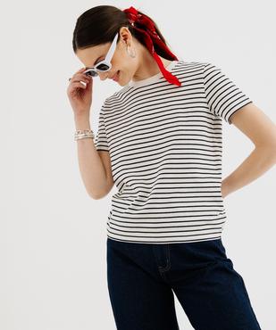 Tee-shirt manches courtes et col rond rayé en coton résistant femme vue2 - GEMO(FEMME PAP) - GEMO