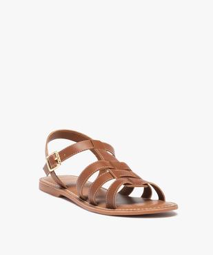 Sandales femme à talon plat dessus cuir uni – Tanéo vue2 - TANEO - GEMO