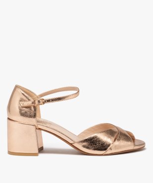 Sandales femme à talon carré et larges brides croisées effet métallisé vue1 - GEMO(URBAIN) - GEMO