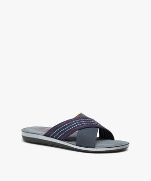Mules homme à larges brides croisées en toile rayée vue2 - GEMO (PLAGE) - GEMO