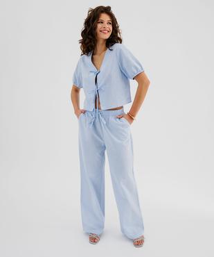 Pantalon large rayé avec taille élastique femme vue1 - GEMO(FEMME PAP) - GEMO