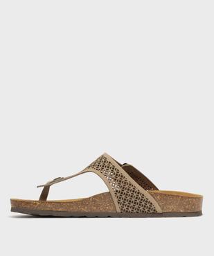 Sandales plates en cuir à entredoigt et large bride ajourée femme vue4 - VALENTINA BALDANO GEMO FORGOOD - GEMO