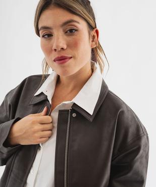 Blouson court coupe large en cuir imitation femme vue5 - GEMO(FEMME PAP) - GEMO