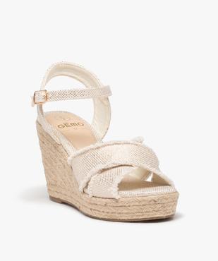 Sandales femme compensées dessus en toile brillante vue3 - GEMO 4G FEMME - GEMO