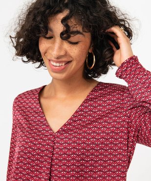Blouse imprimée à manches longues avec col V femme vue2 - GEMO 4G FEMME - GEMO
