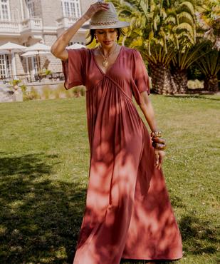 Robe longue à manches courtes amples en viscose femme vue6 - GEMO 4G FEMME - GEMO