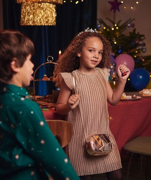Robe de soirée plissée en maille scintillante fille vue1 - GEMO (ENFANT) - GEMO