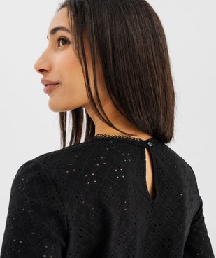 Tee-shirt manches longues en maille extensible ajourée et dentelle femme vue2 - GEMO(FEMME PAP) - GEMO