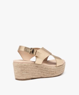 Sandales femme à talon compensé en corde et à larges brides métallisées vue6 - GEMO 4G FEMME - GEMO